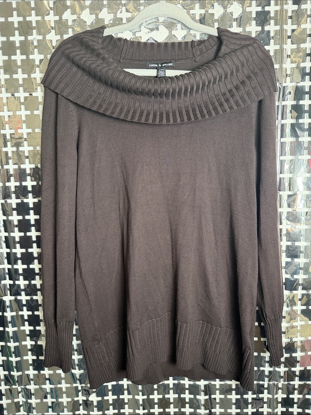 Cable & Gauge Chocolate Brown Ribbed Cowl Neck Sweater
